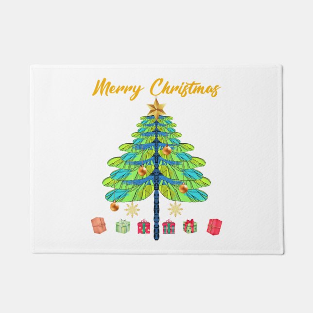 Dragonfly Christmas Tree Gift Doormat (Front)