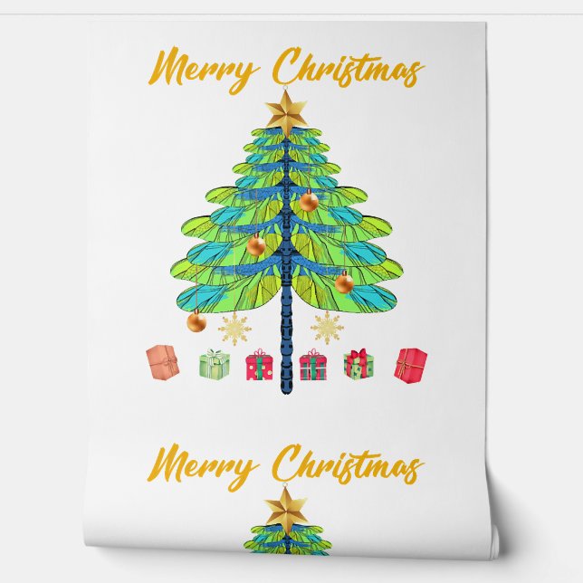 Dragonfly Christmas Tree Gift Wallpaper (Unrolling)