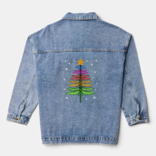 Dragonfly Christmas Tree Shirt Insect Lover Xmas C Denim Jacket
