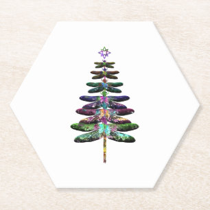 Dragonfly Christmas Tree Shirt Insect Lover Xmas C Paper Coaster