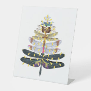 Dragonfly Christmas Tree Tshirt Pedestal Sign