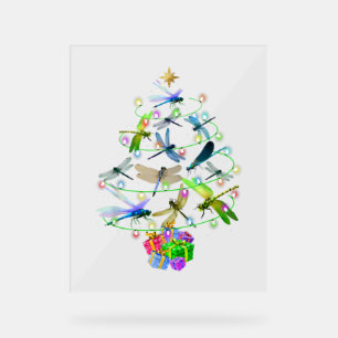 Dragonfly Christmas Tree Xmas Ornaments Lights Acrylic Sign