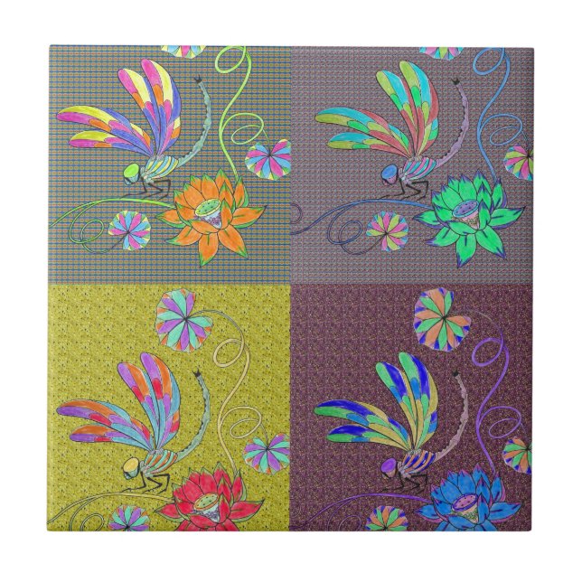 Dragonfly Collage Ceramic Tile (Front)