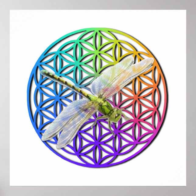 Dragonfly | colourful flower of life | chakra   poster (Front)