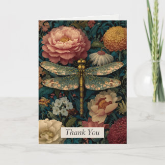 Dragonfly & Colourful Flowers Thank You Card