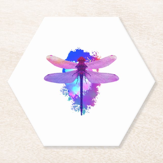 Dragonfly colourful picture Gift idea Paper Coaster (Front)
