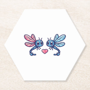 Dragonfly couple in love animal Valentine's Day Paper Coaster