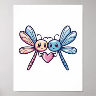 Dragonfly couple in love animal Valentine's Day  Poster