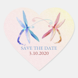 Dragonfly Couple Wedding Save The Date Heart Sticker