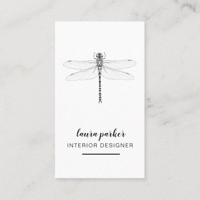 Dragonfly Creative Designer Nature White Simple Business Card (Front)