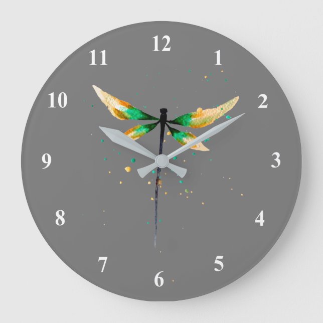 Dragonfly cute watercolor illustration large clock (Front)