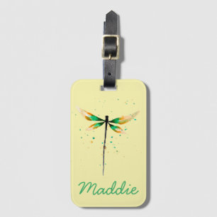 Dragonfly cute watercolor illustration luggage tag