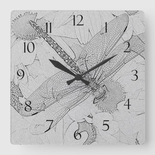 Dragonfly & Daisies Square Wall Clock (Front)