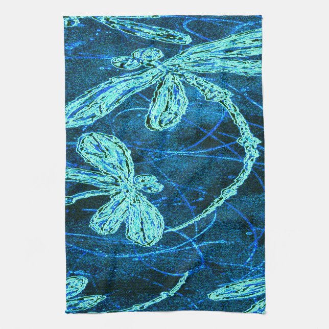 Dragonfly Dance Blue Tango Tea Towel (Vertical)