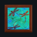 Dragonfly Dance Gift Box<br><div class="desc">Gorgeous red, blue and green colored dragonflies dance on a mottled turquoise background. From my original dragonfly artwork.</div>