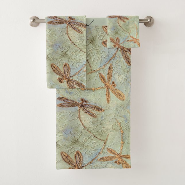 Dragonfly Dance Gold Bath Towel Set (Insitu)