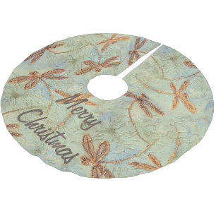 Dragonfly Dance Gold Christmas tree Skirt