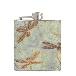 Dragonfly Dance Gold Hip Flask