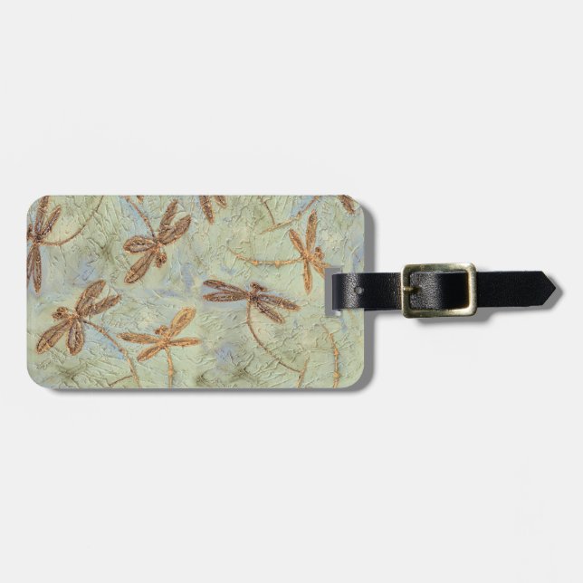 Dragonfly Dance Gold Luggage Tag (Front Horizontal)