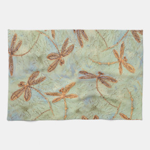 Dragonfly Dance Gold Tea Towel