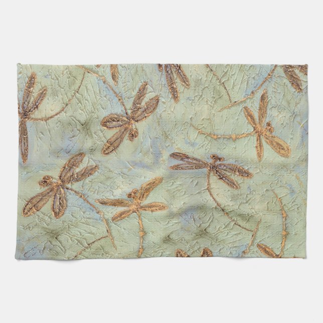 Dragonfly Dance Gold Tea Towel (Horizontal)