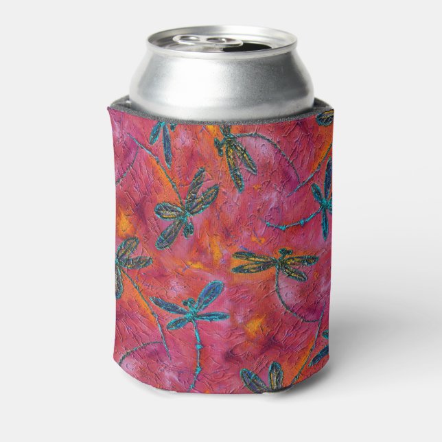 Dragonfly Dance Hot Fuchsia Can Cooler (Can Back)