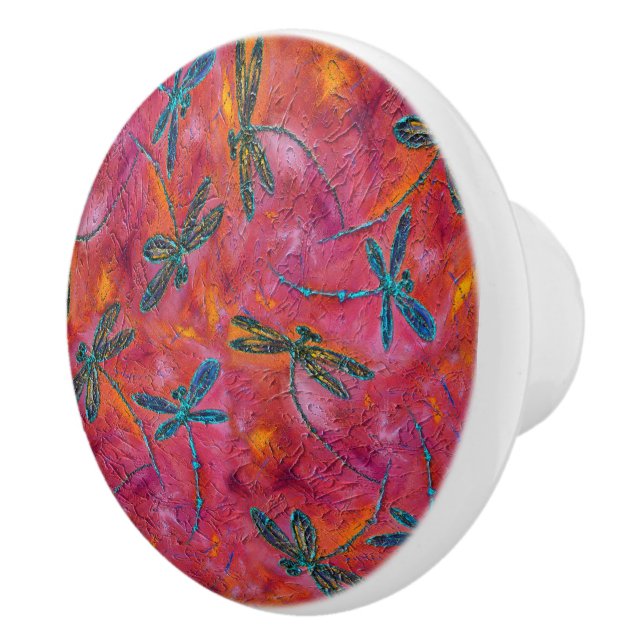 Dragonfly Dance Hot Fuchsia Ceramic Knob (Right)