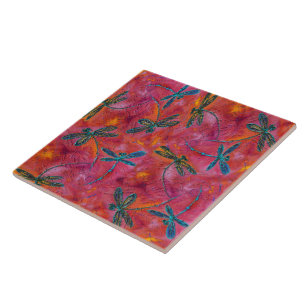 Dragonfly Dance Hot Fuchsia  Ceramic Tile