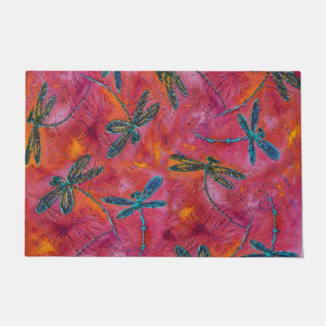 Dragonfly Dance Hot Fuchsia Door Mat (Front)