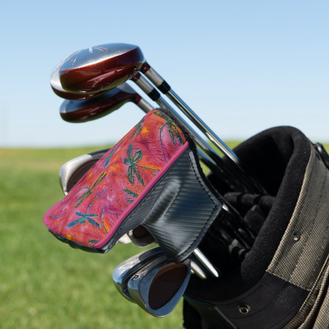 Dragonfly Dance Hot Fuchsia Golf Head Cover (In Situ)