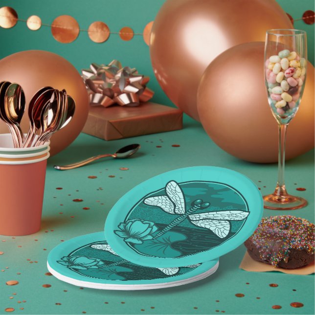 Dragonfly Dancing Lake  Paper Plate (Multi)