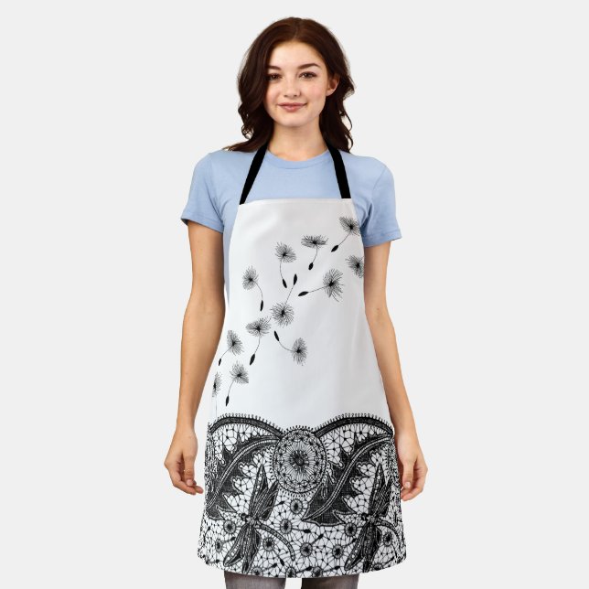 Dragonfly Dandelion Line Art Apron (Worn)