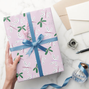 Dragonfly Design On Pink Wrapping Paper