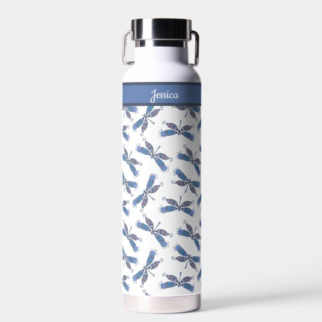 Dragonfly Design Pattern Custom  Water Bottle (Front)