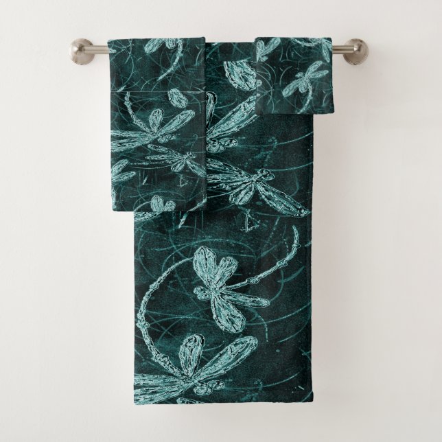 Dragonfly Disco Midnight Blue Bath Towel Set (Insitu)