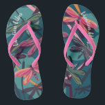 Dragonfly Dreams Custom Flip Flops<br><div class="desc">A psychedelic digital drawing inspired by nature and the unique colours and shapes of dragonflies. This design is customisable. You can add a name,  initials or personalised design with your own message. This design features a colourful dragonfly pattern against an abstract blue background of cattails and water.</div>