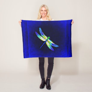 Dragonfly Electric Blue - Personalise with a name Fleece Blanket