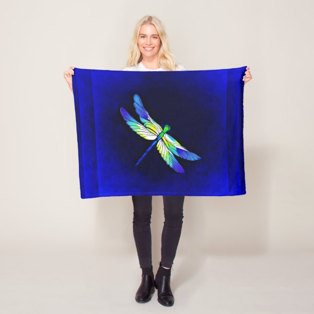 Dragonfly Electric Blue - Personalise with a name Fleece Blanket (In Situ)