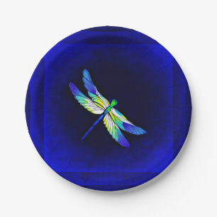 Dragonfly Electric Blue - Personalise with a name Paper Plate