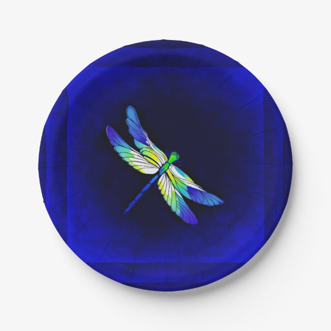 Dragonfly Electric Blue - Personalise with a name Paper Plate (Front)