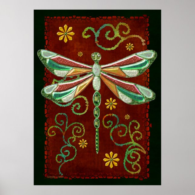 Dragonfly Elegant Jewelled 2 Folk Art Poster (Front)