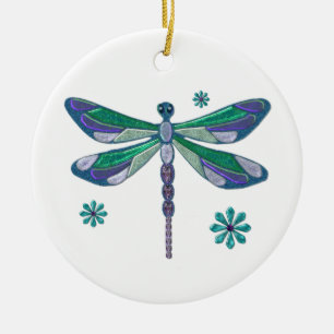 Dragonfly Elegant Jewelled  Folk Art Ceramic Tree Decoration