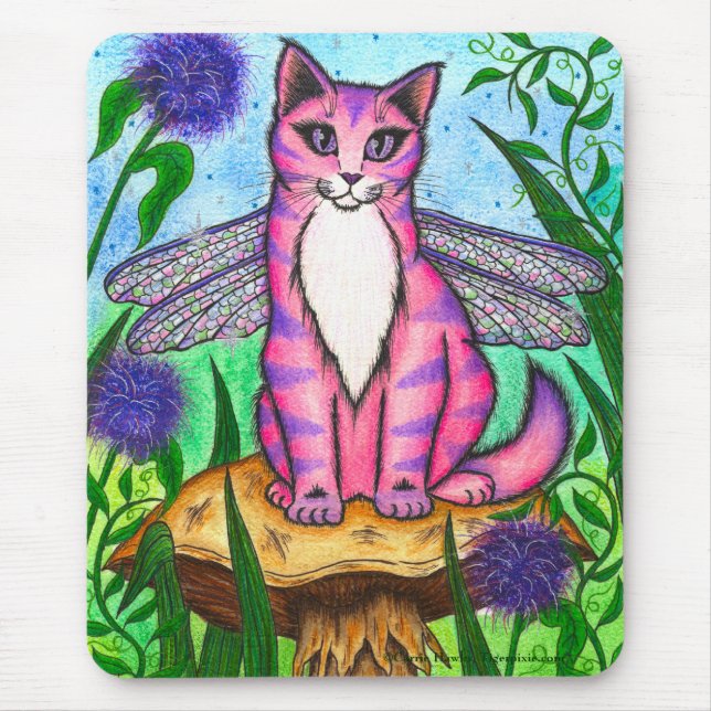 Dragonfly Fairy Cat Fantasy Art Mousepad (Front)