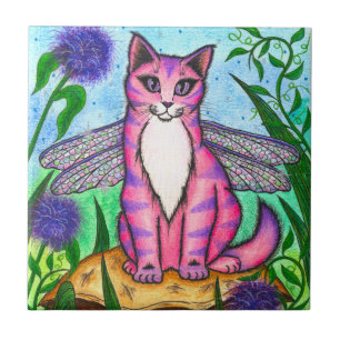 Dragonfly Fairy Cat Fantasy Art Tile