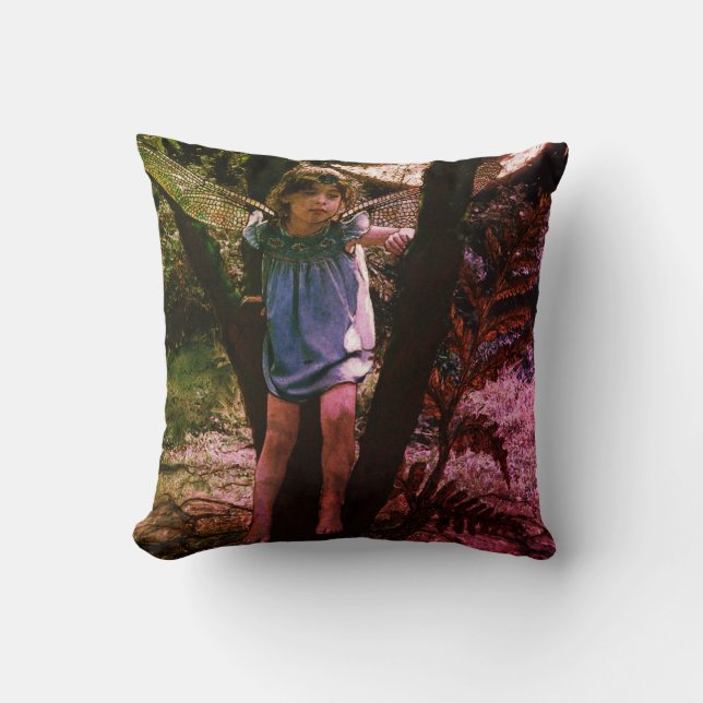 Dragonfly Fairy Girl in Moonlight Cushion (Front)