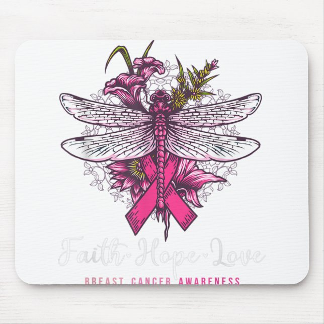 Dragonfly Faith Hope Love Breast Cancer Awareness Mouse Pad (Front)