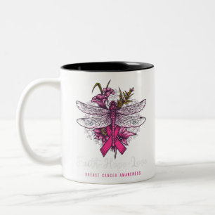 Dragonfly Faith Hope Love Breast Cancer Awareness Two-Tone Coffee Mug