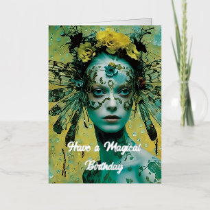 Dragonfly fantasy woman magical birthday foil greeting card