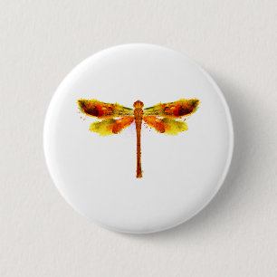 Dragonfly, firefly, watercolor, insect, orange 6 cm round badge