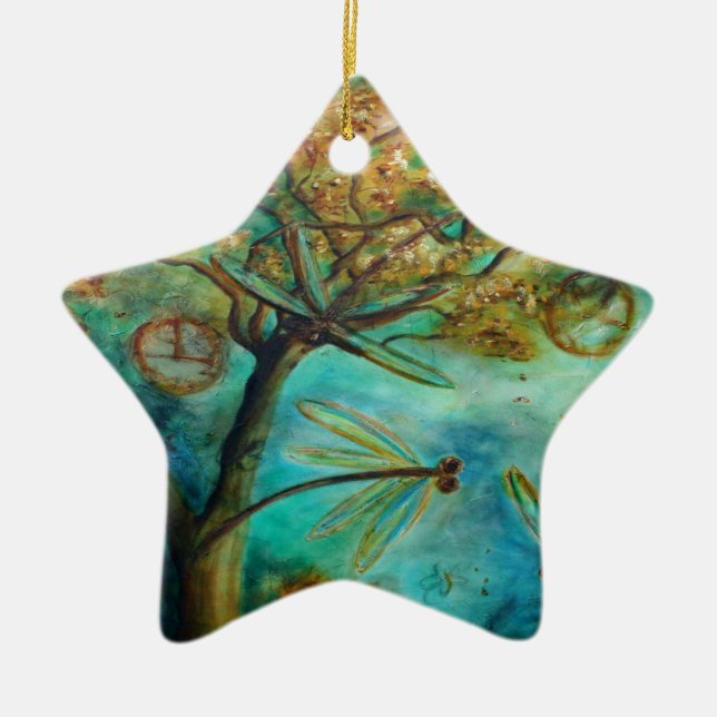 Dragonfly Flirtation Ceramic Ornament (Front)